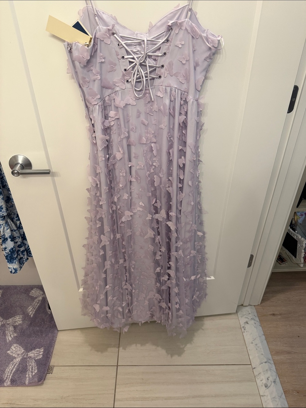 NWT-Thirty Thirty Women's Lavender Butterfly Appliqué Midi Dress (not underwire) - Picture 6 of 11